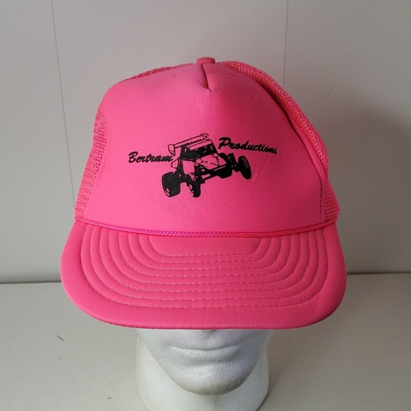 Bertram Productions Sprint Car Auto Racing Neon Pink Trucker Hat Snapback Cap - Picture 1 of 10